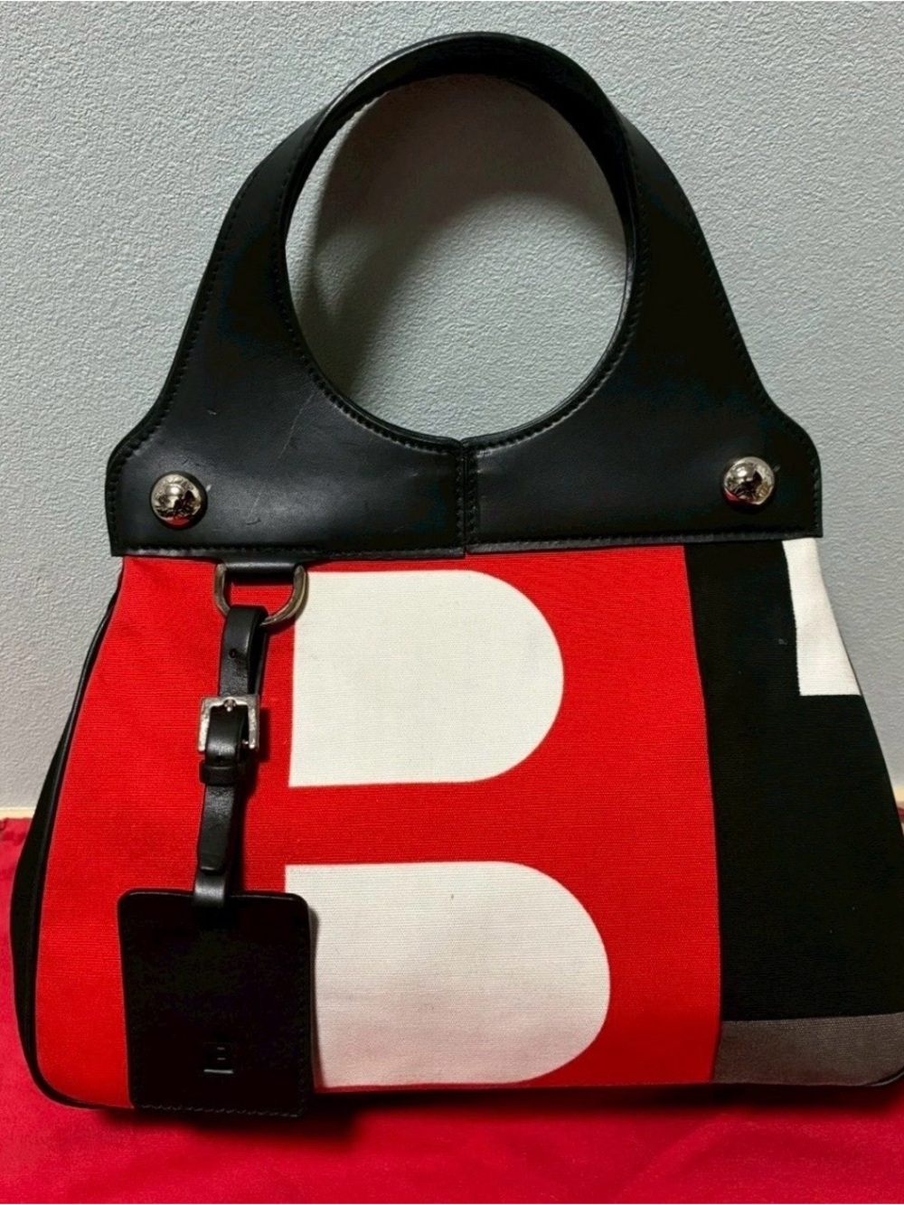 Bally B‑Logo Red & Black Canvas Leather Mini Handbag | Vintage Y2K